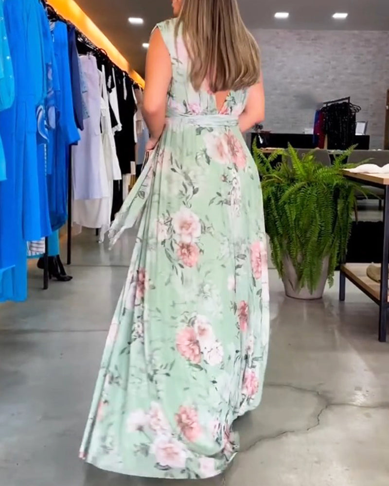Venesa™ - Sophisticated Sleeveless V-neck Floral Dress