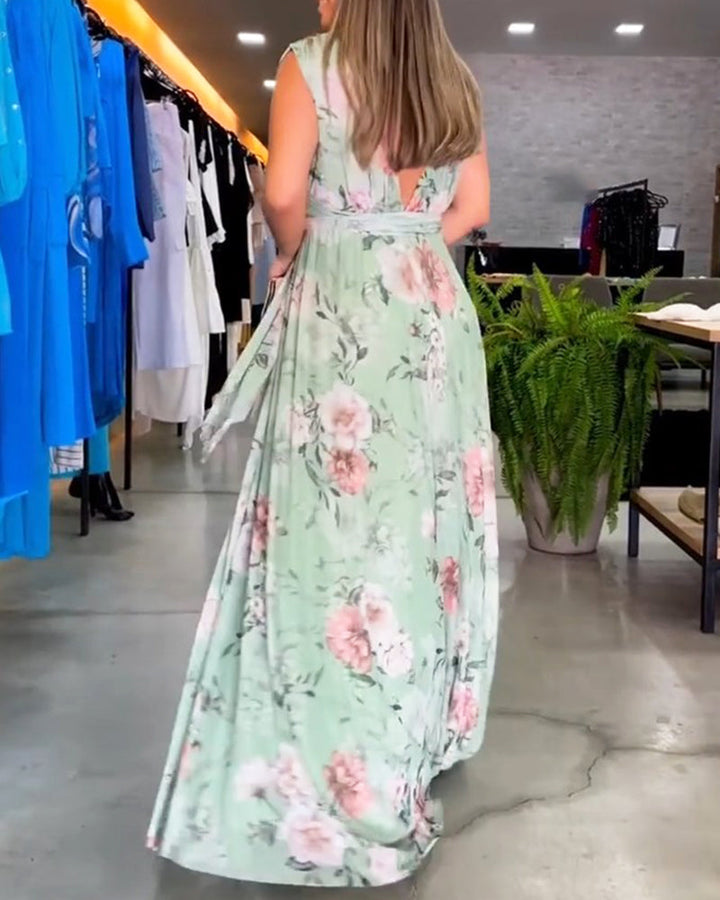 Venesa™ - Sophisticated Sleeveless V-neck Floral Dress