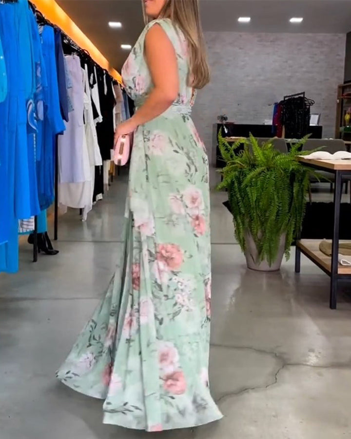 Venesa™ - Sophisticated Sleeveless V-neck Floral Dress