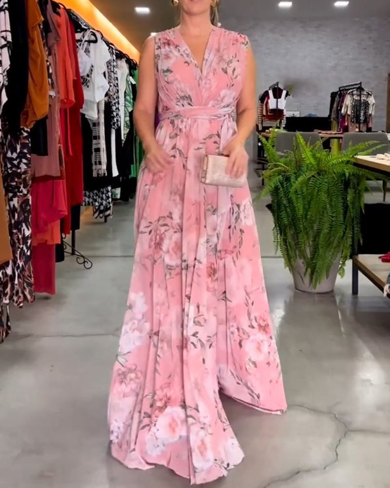 Venesa™ - Sophisticated Sleeveless V-neck Floral Dress