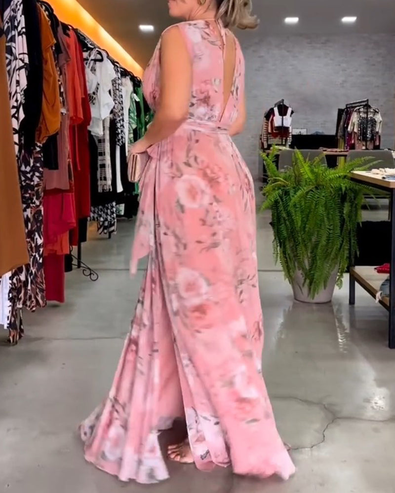 Venesa™ - Sophisticated Sleeveless V-neck Floral Dress