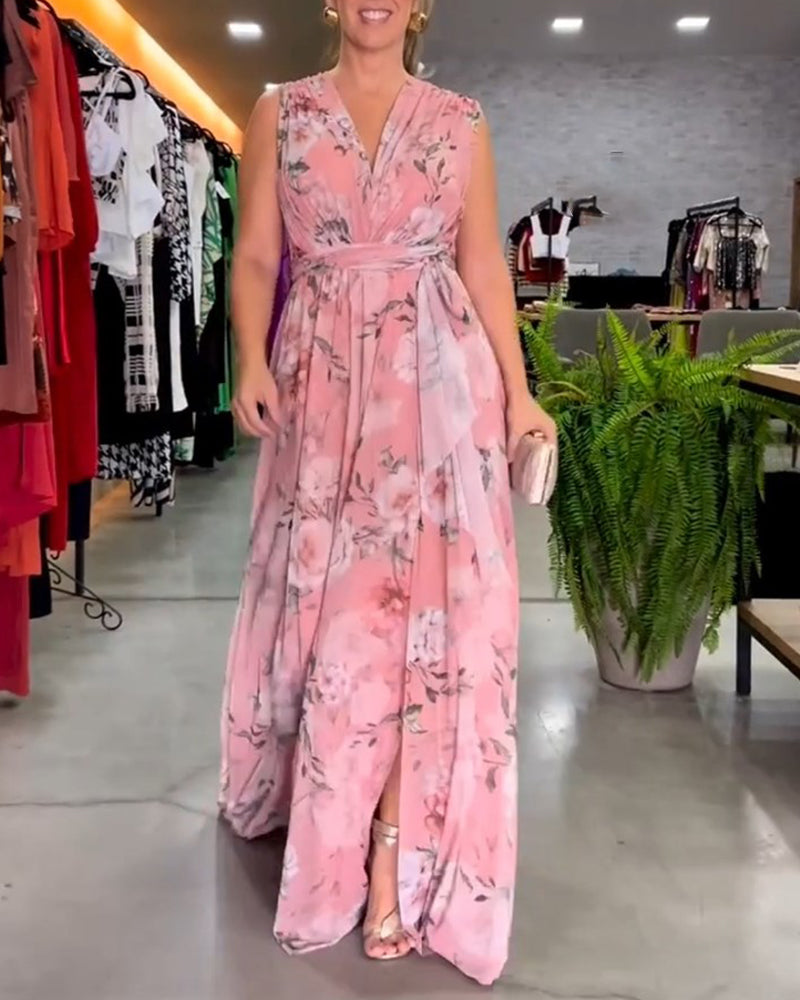 Venesa™ - Sophisticated Sleeveless V-neck Floral Dress