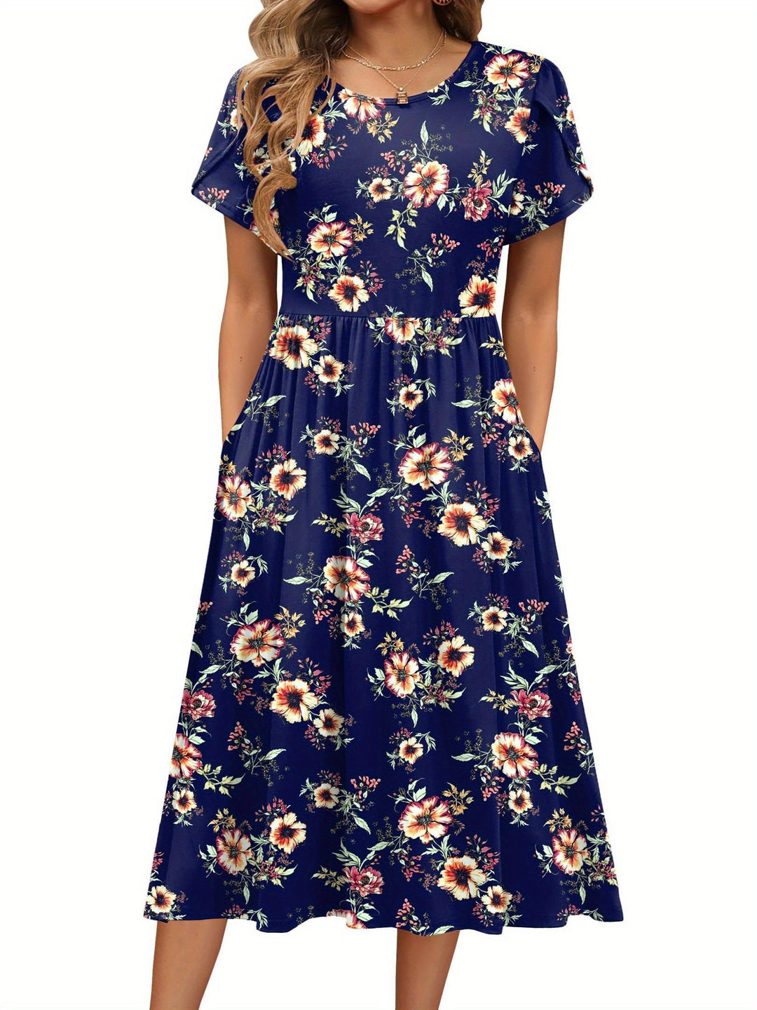 Carys™ – Floral Midi Dress with Pockets