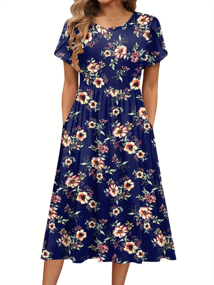 Carys™ – Floral Midi Dress with Pockets