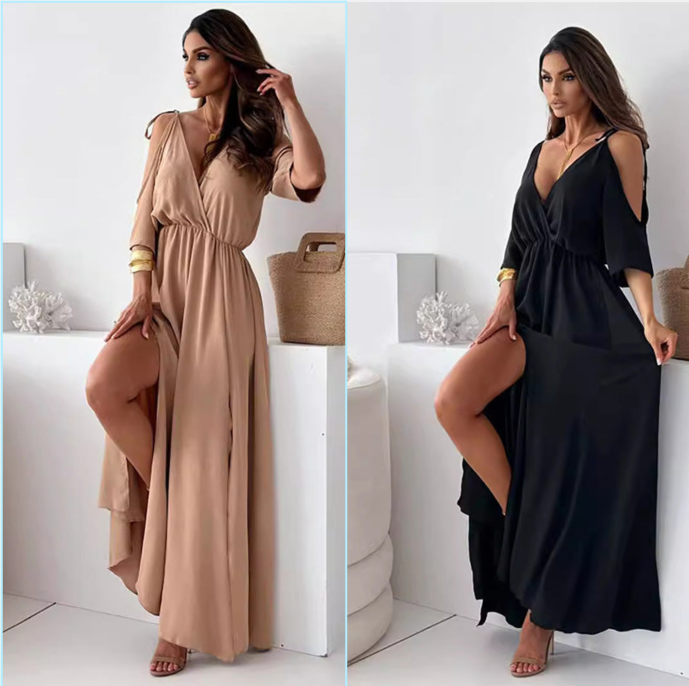Elowen – Elegant V-Neck Dress with Side Slit