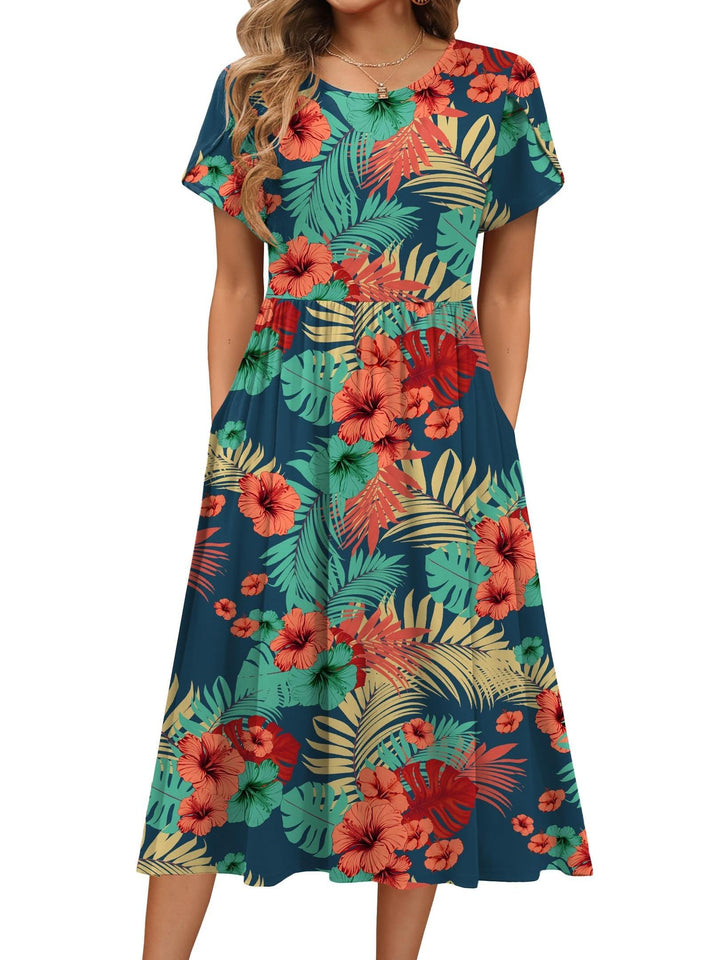 Carys™ – Floral Midi Dress with Pockets