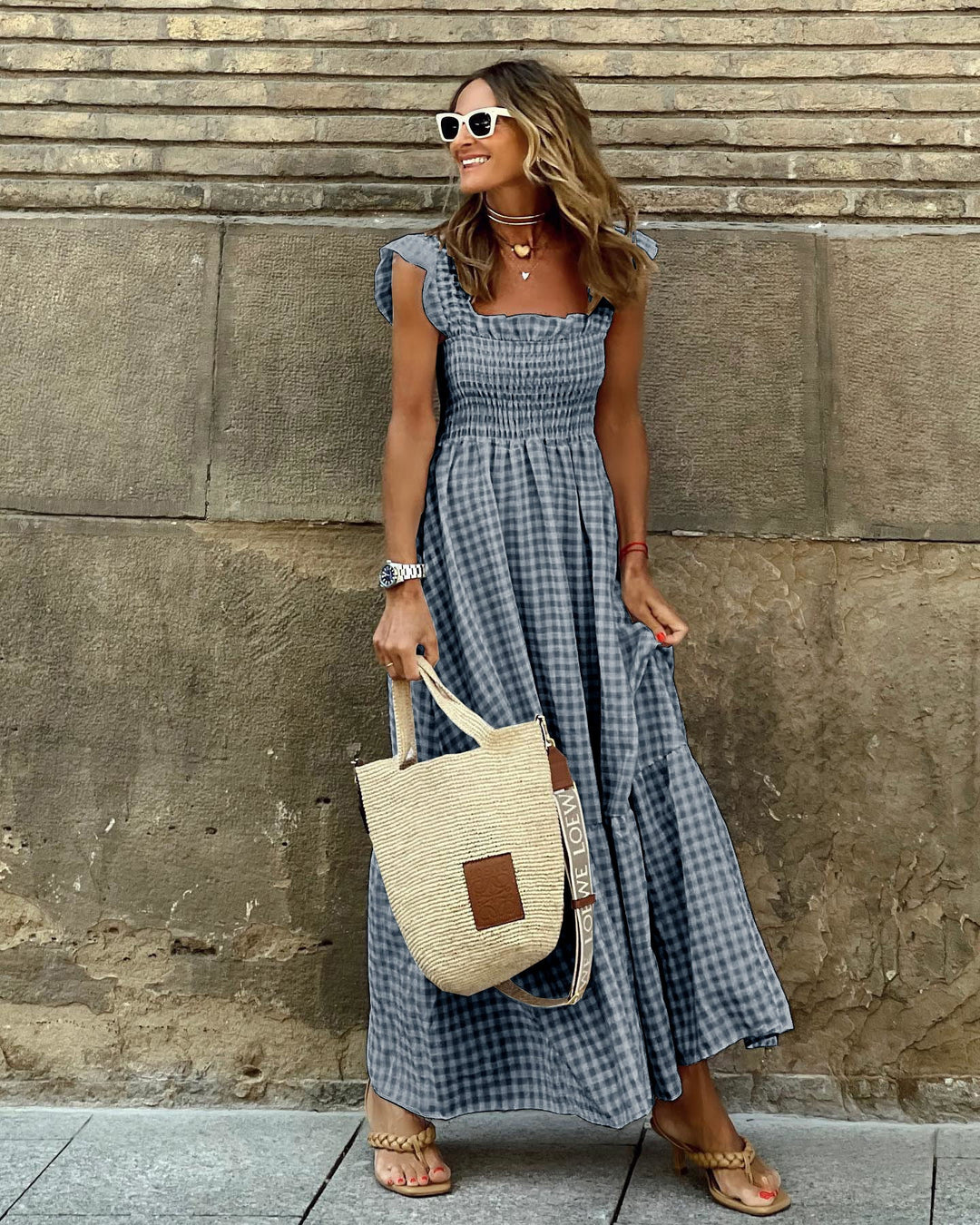 Brielle – Plaid Ruffle-Sleeve Maxi Dress