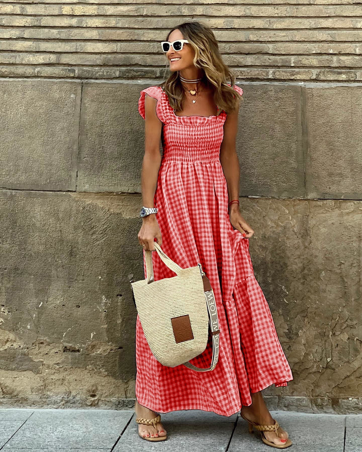 Brielle – Plaid Ruffle-Sleeve Maxi Dress