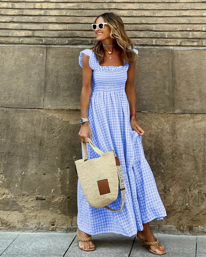 Brielle – Plaid Ruffle-Sleeve Maxi Dress