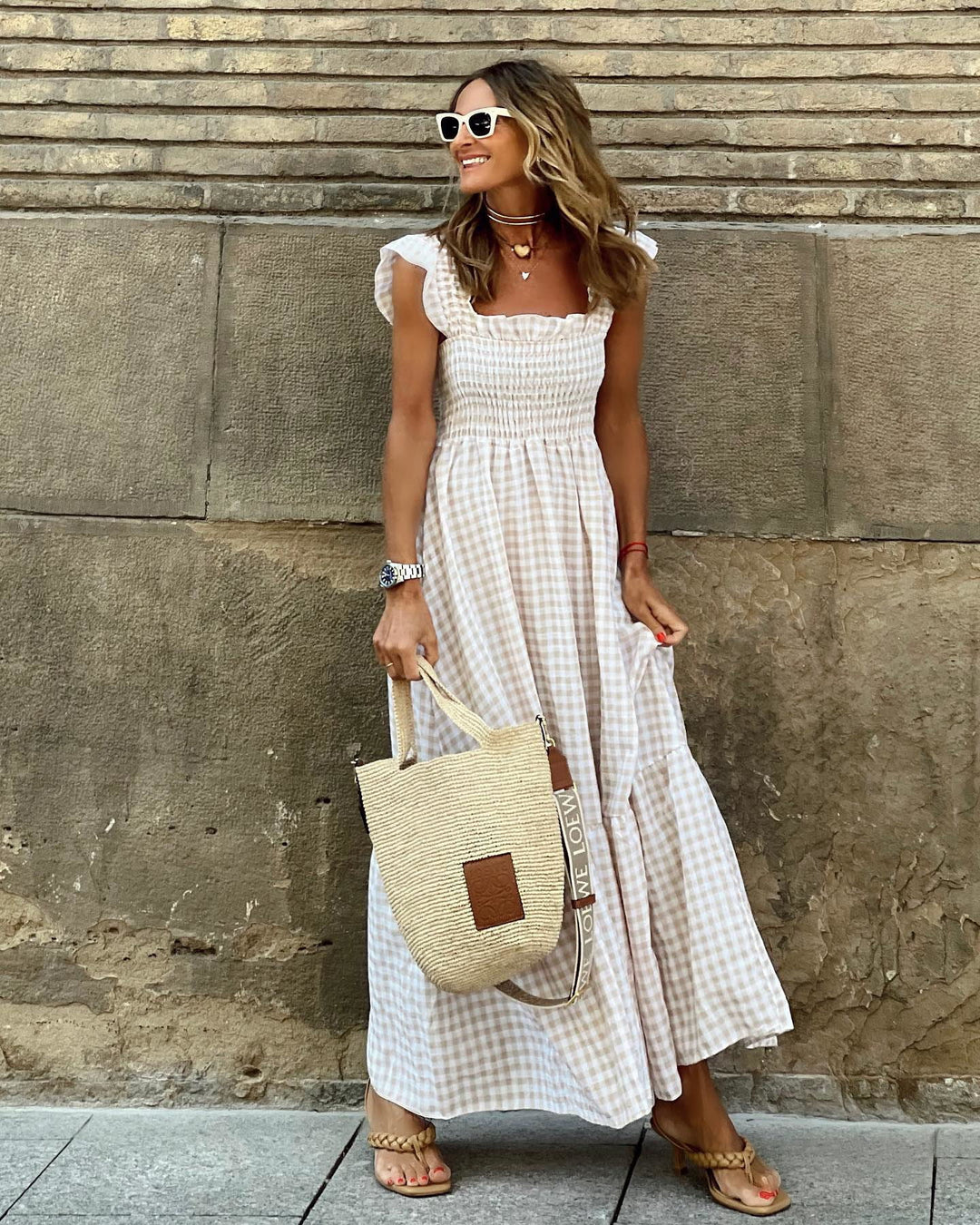 Brielle – Plaid Ruffle-Sleeve Maxi Dress