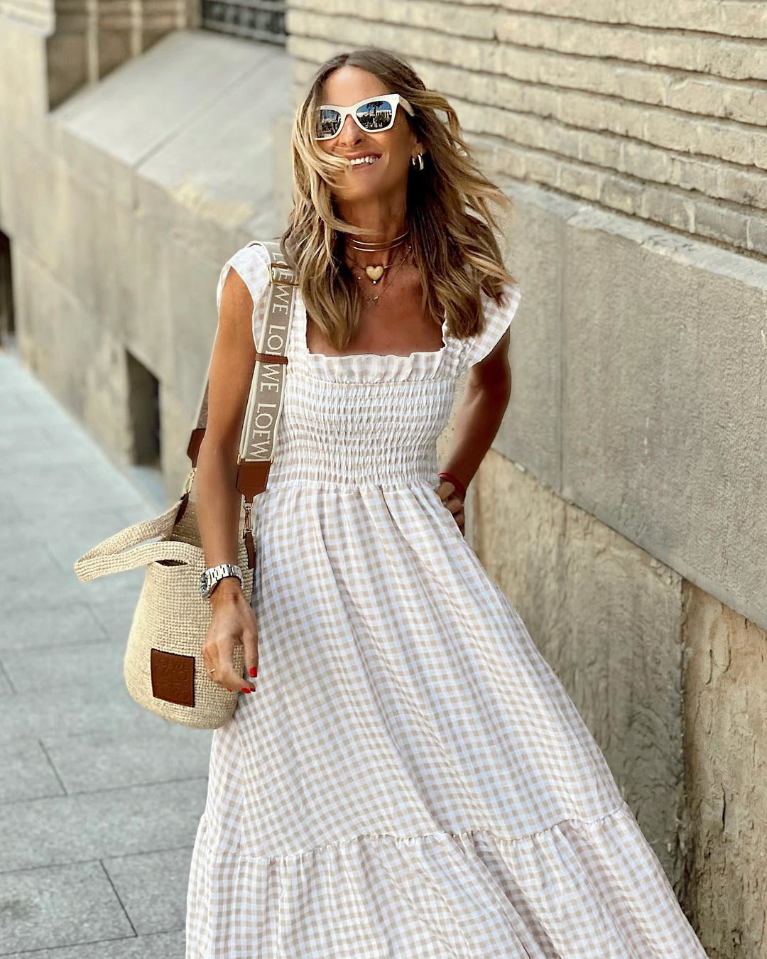 Brielle – Plaid Ruffle-Sleeve Maxi Dress