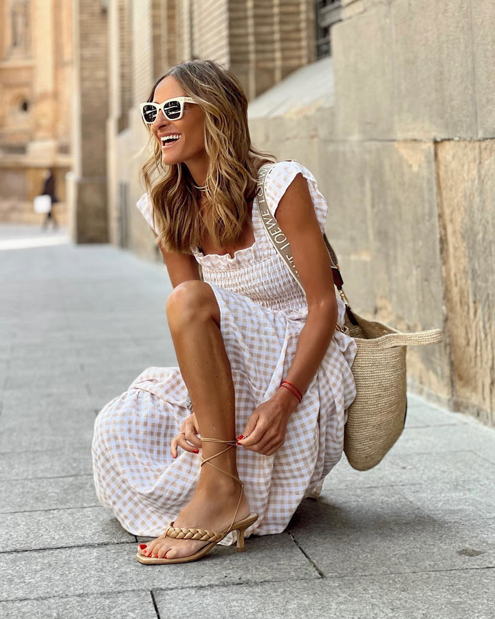 Brielle – Plaid Ruffle-Sleeve Maxi Dress