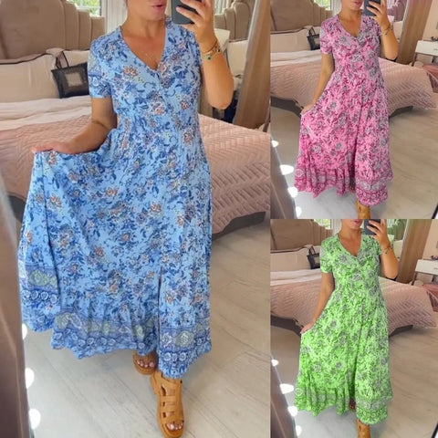 Wibia™ | Elegant Floral V-Neck Dress
