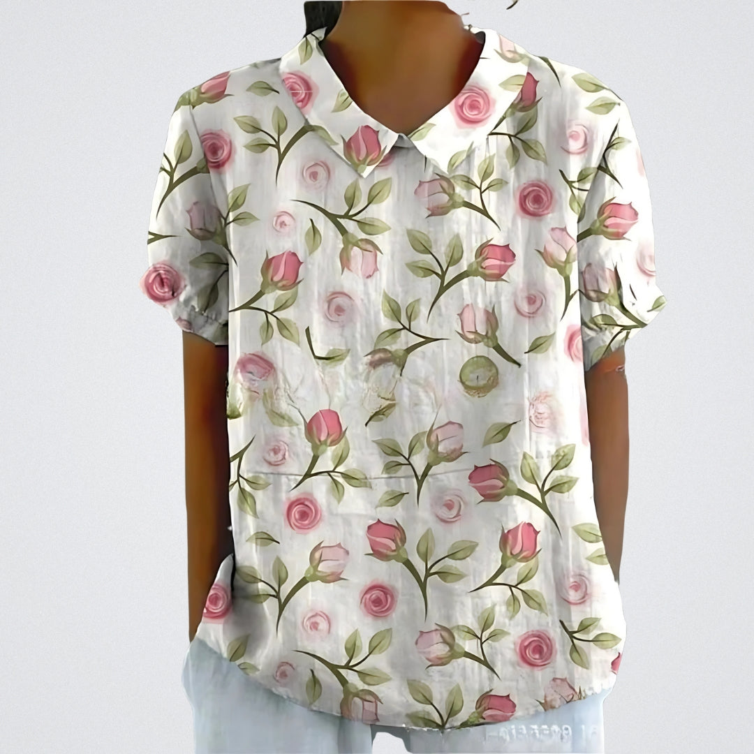 Iris – Linen Floral Blouse