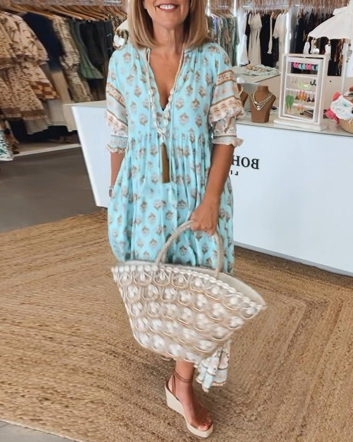 Miya – Casual V-Neck Printed Half-Sleeve Dress