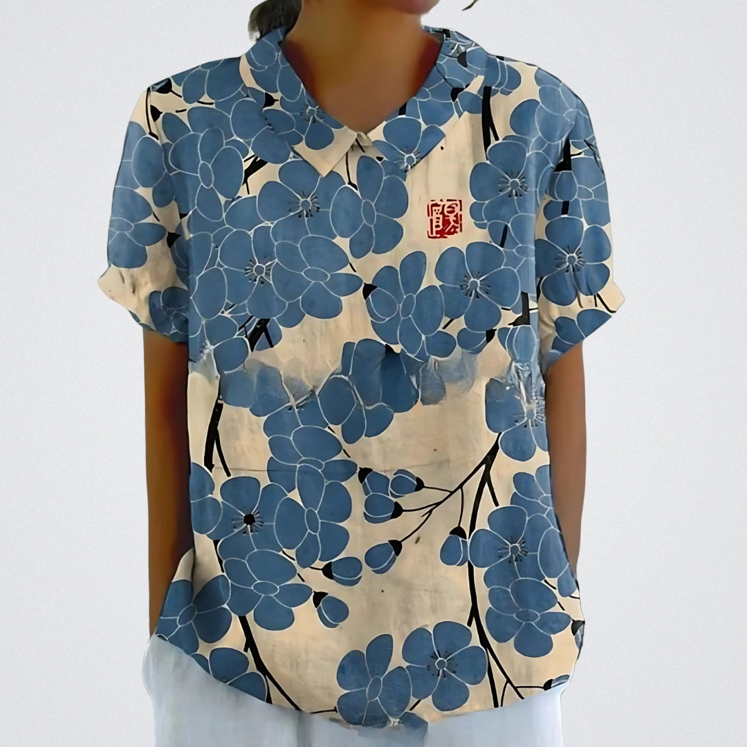 Iris – Linen Floral Blouse