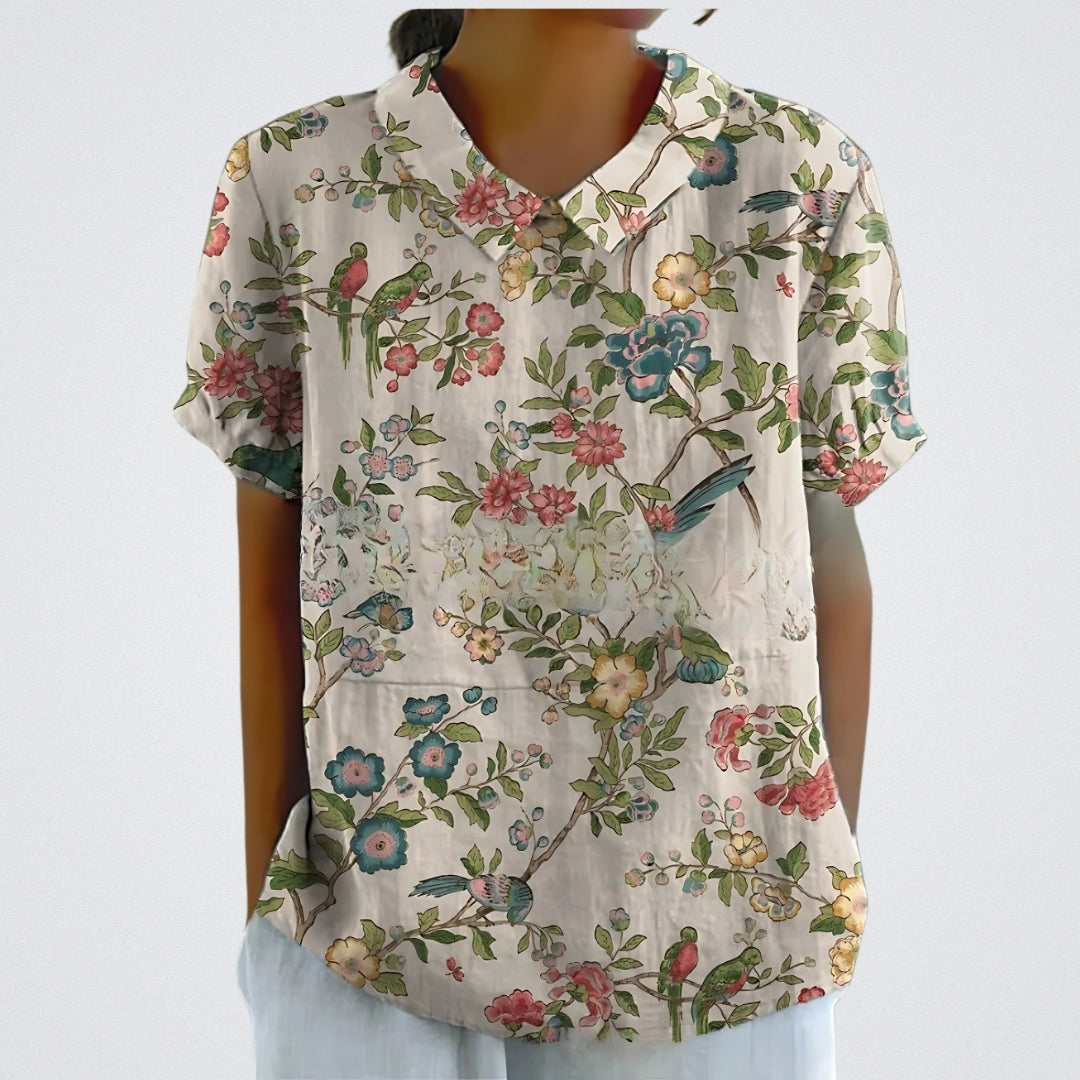 Iris – Linen Floral Blouse