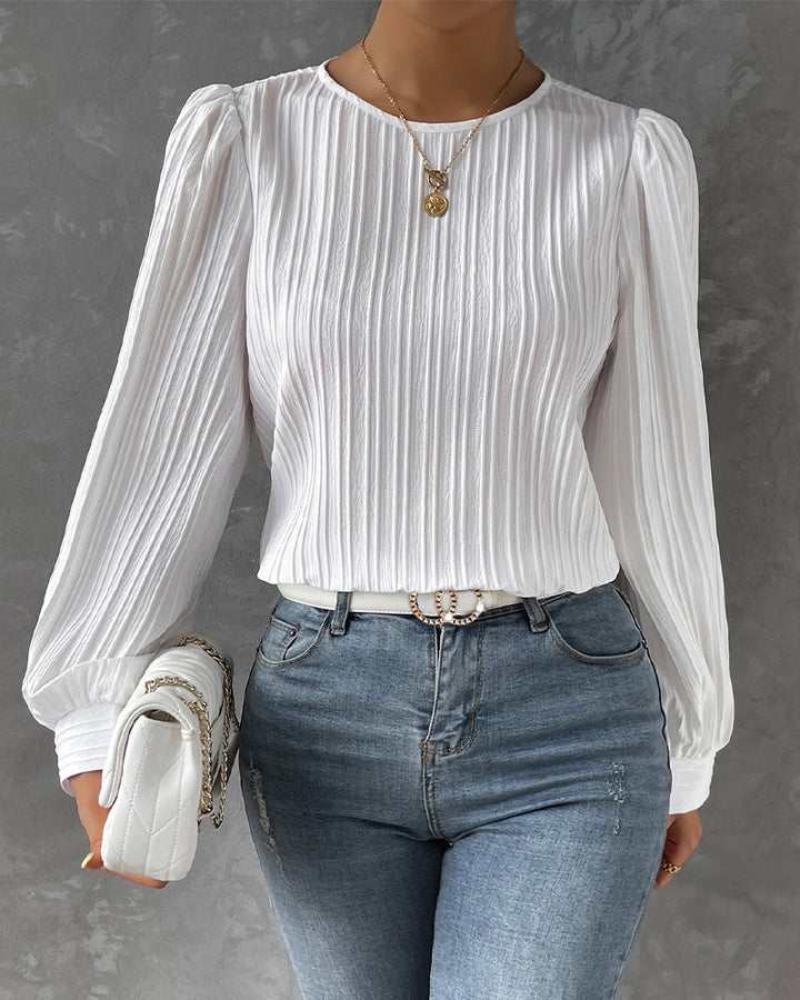 Elodie |  Feminine Pleated Top with Lantern Sleeves