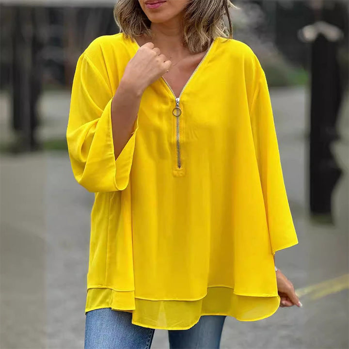 Heidi™ - V-Neck Zipped Flowing Top