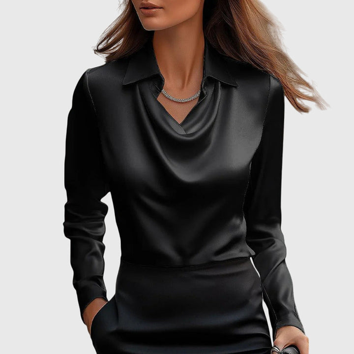 Sylvie | Satin Pleated-Neck Blouse