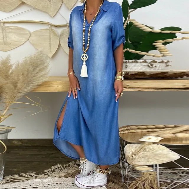 Lea™ | Denim-Inspired Maxi Dress