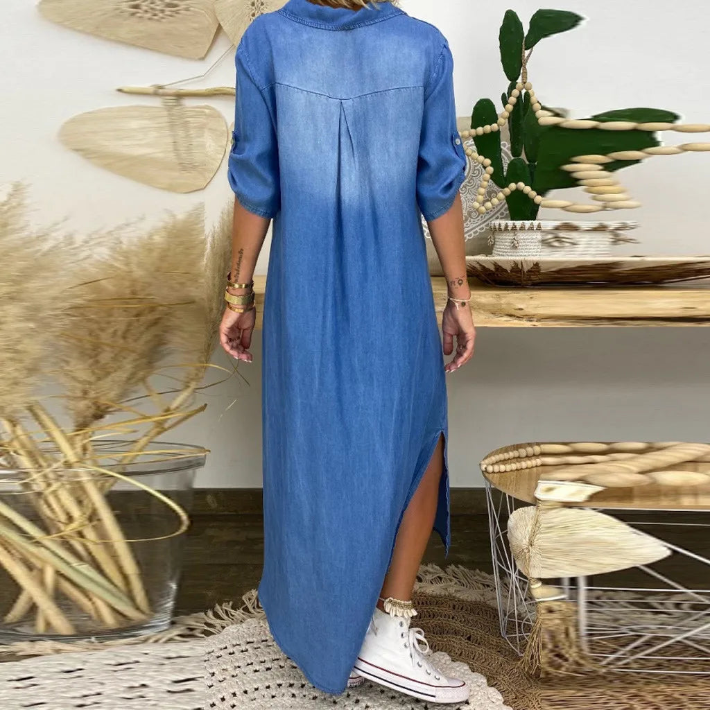 Lea™ | Denim-Inspired Maxi Dress