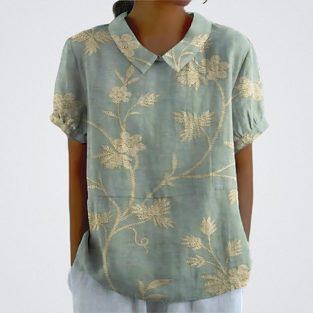 Iris – Linen Floral Blouse