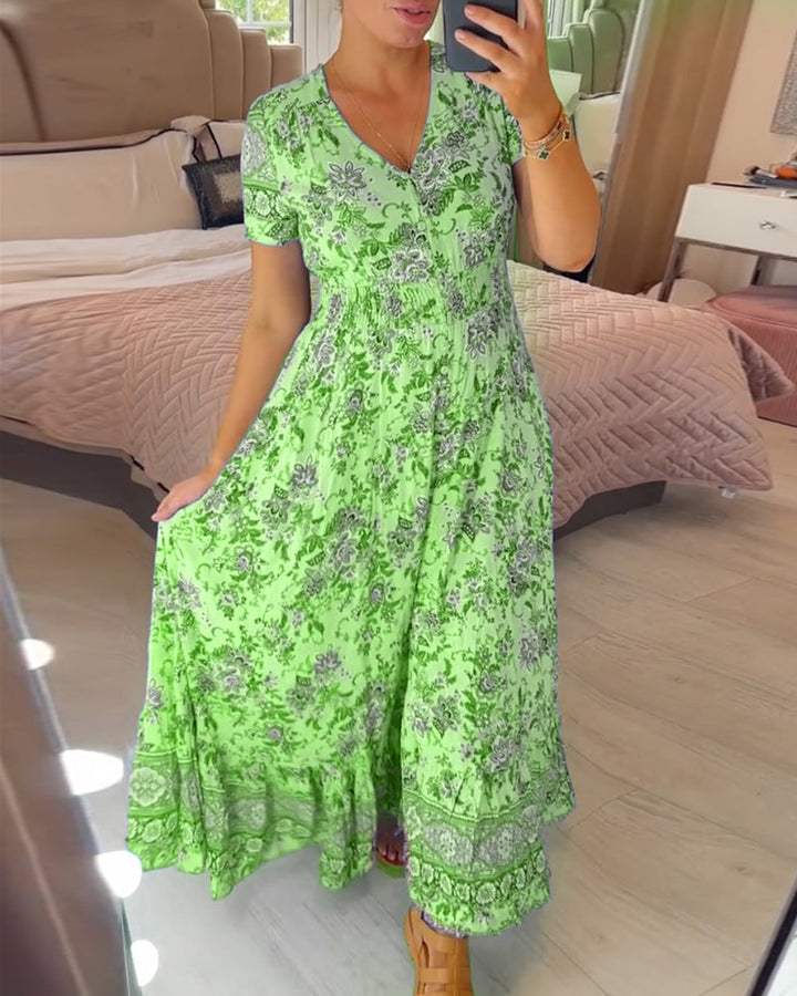 Wibia™ | Elegant Floral V-Neck Dress