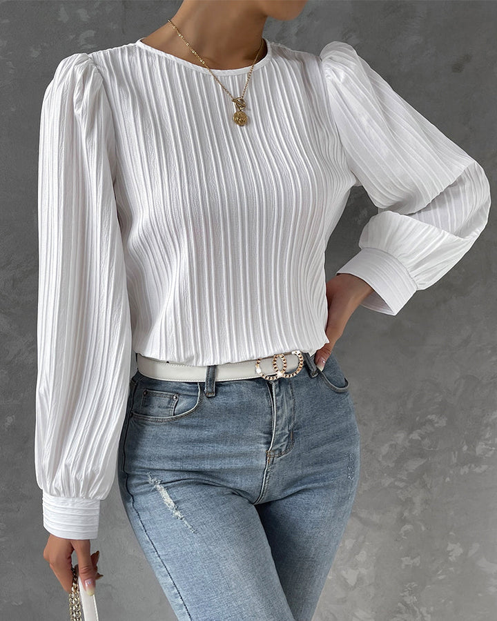 Elodie |  Feminine Pleated Top with Lantern Sleeves