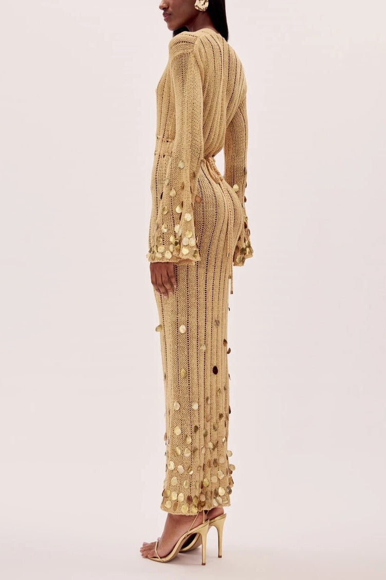 Juliette – Elegant Sequin-Sleeved Maxi Dress