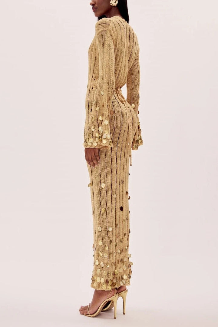 Juliette – Elegant Sequin-Sleeved Maxi Dress