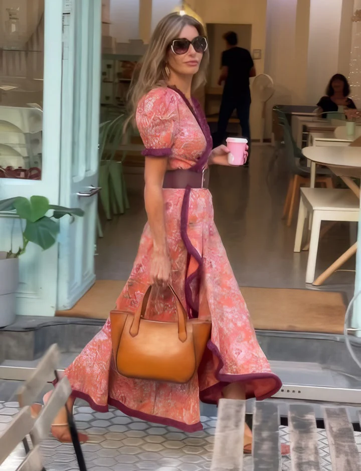 Elara – Elegant Pink Maxi Dress with Short Sleeves