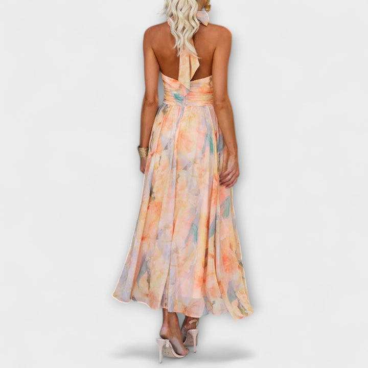 Halter-Neck Watercolor Maxi Dress