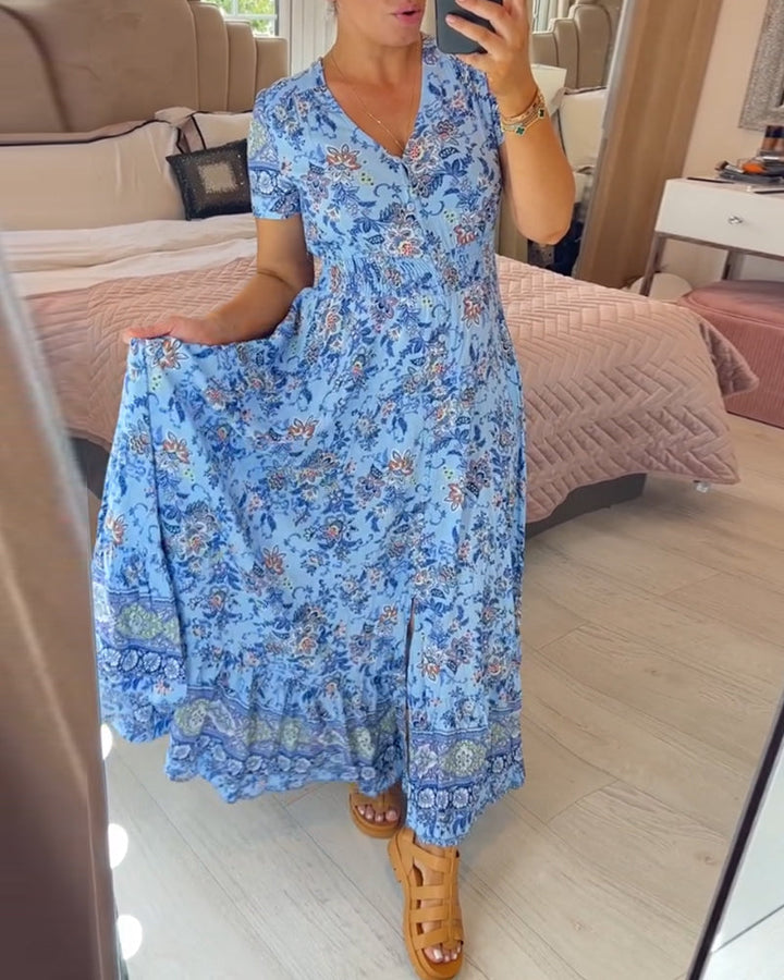 Wibia™ | Elegant Floral V-Neck Dress