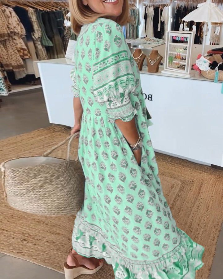 Miya – Casual V-Neck Printed Half-Sleeve Dress