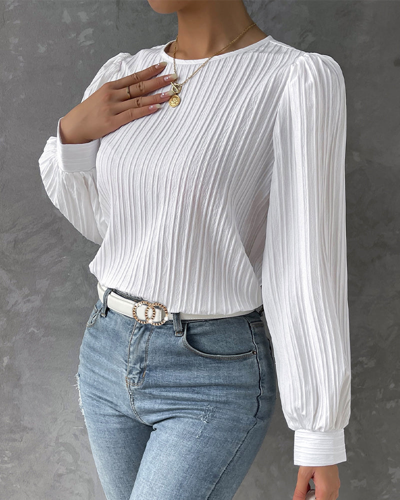 Elodie |  Feminine Pleated Top with Lantern Sleeves
