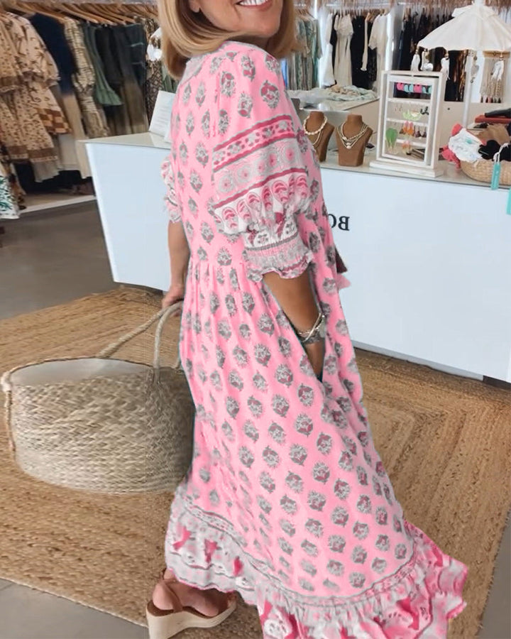 Miya – Casual V-Neck Printed Half-Sleeve Dress