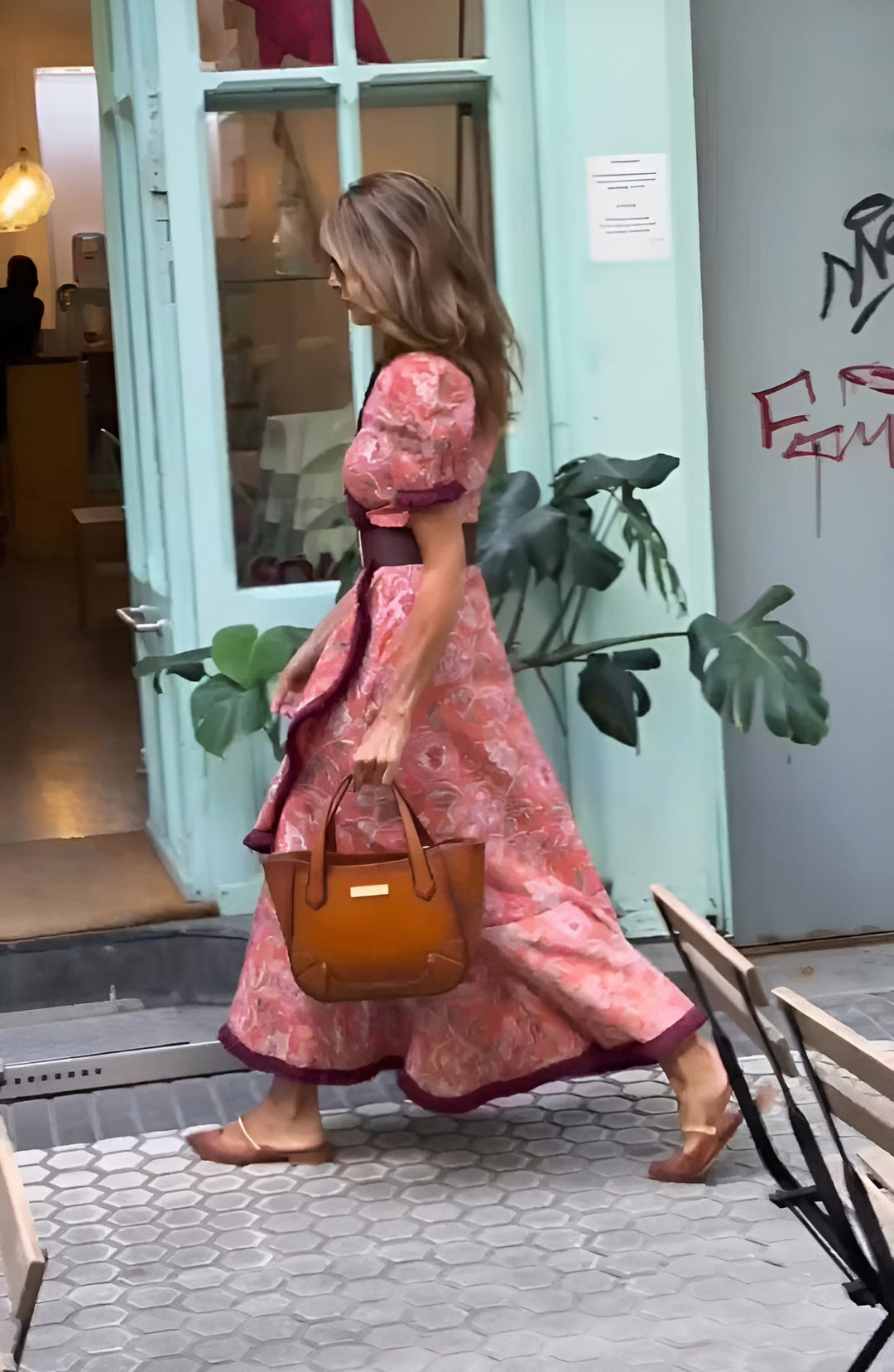 Elara – Elegant Pink Maxi Dress with Short Sleeves
