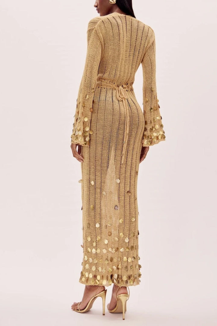 Juliette – Elegant Sequin-Sleeved Maxi Dress