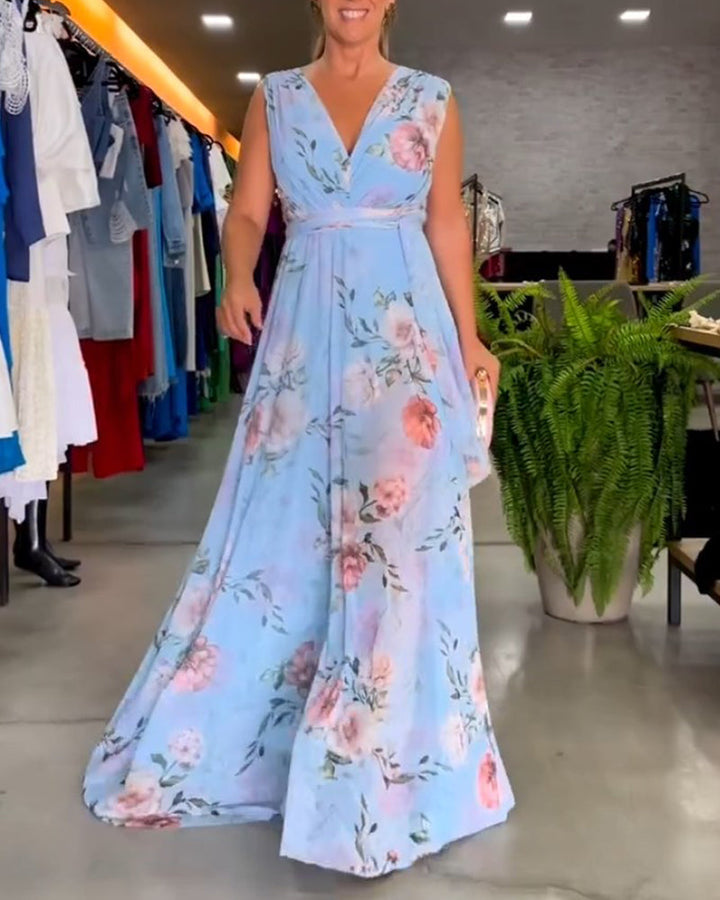 Venesa™ - Sophisticated Sleeveless V-neck Floral Dress