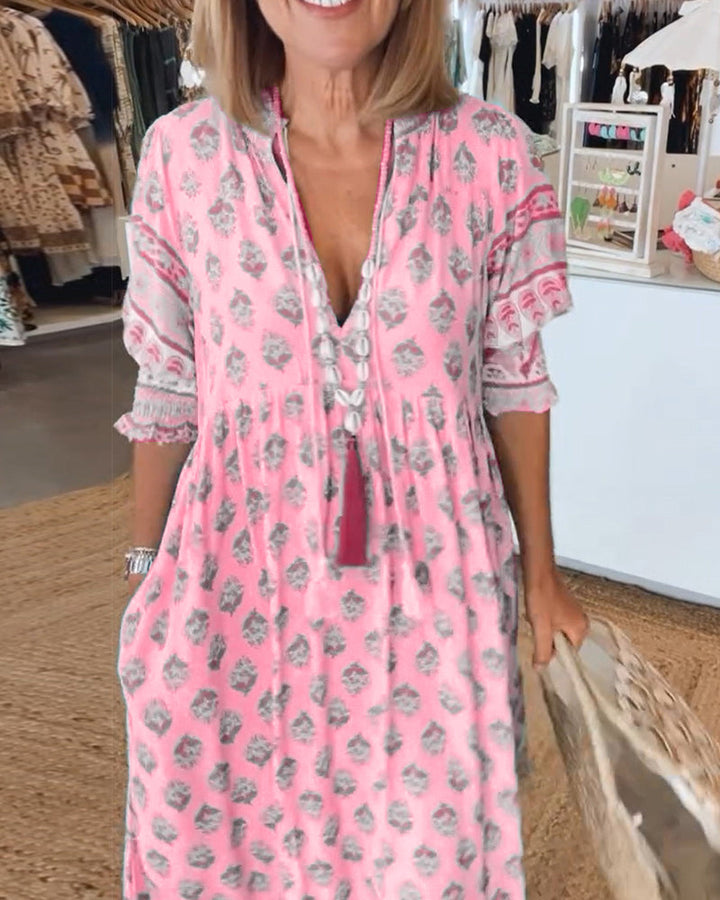 Miya – Casual V-Neck Printed Half-Sleeve Dress