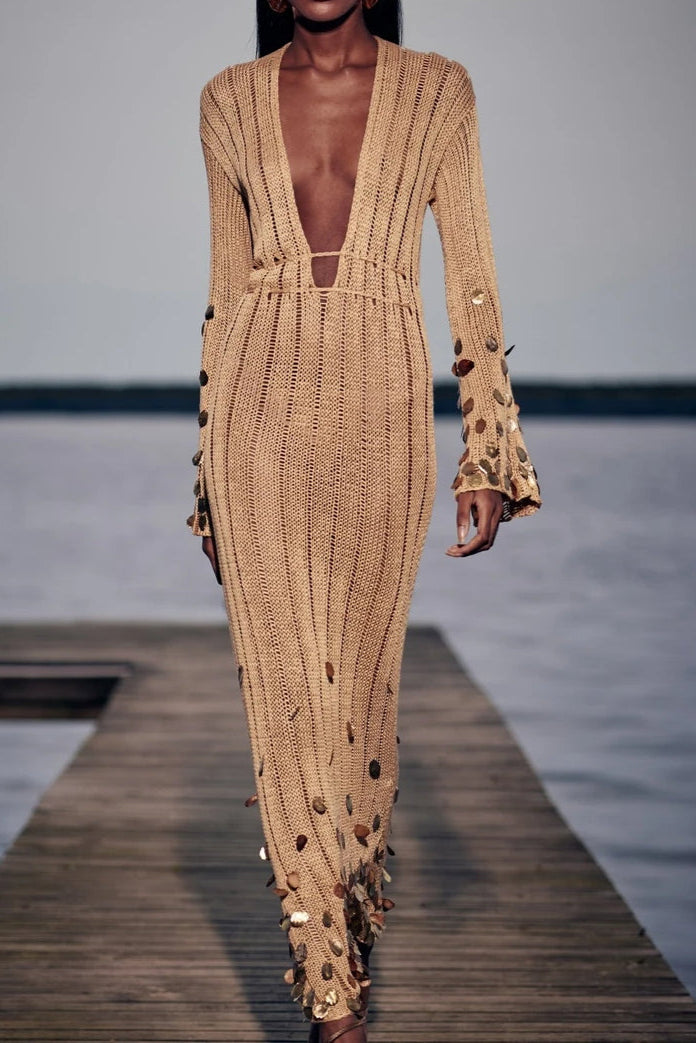 Juliette – Elegant Sequin-Sleeved Maxi Dress