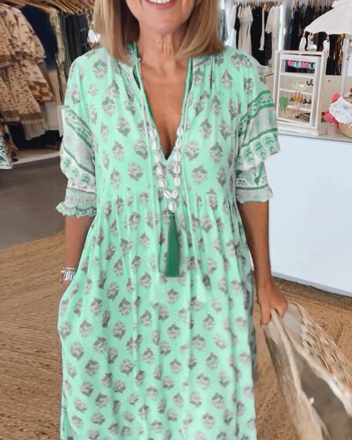 Miya – Casual V-Neck Printed Half-Sleeve Dress
