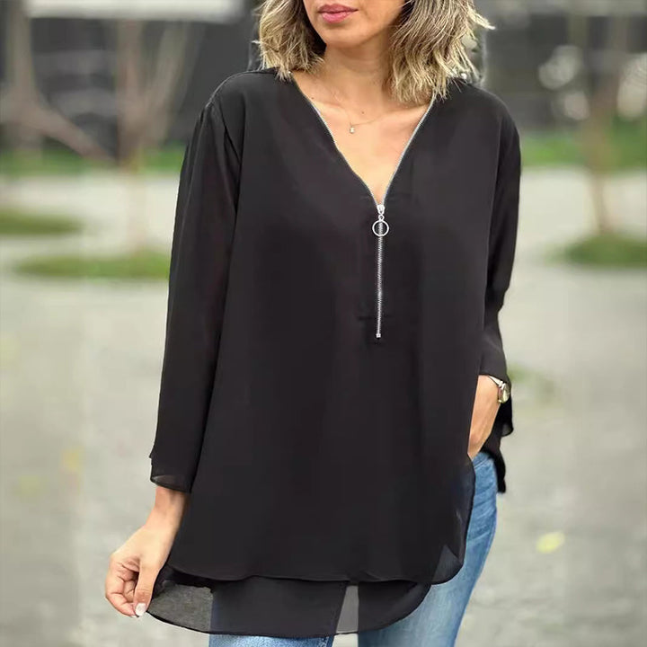 Heidi™ - V-Neck Zipped Flowing Top