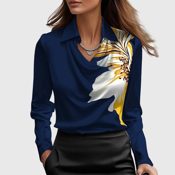 Sylvie | Satin Pleated-Neck Blouse