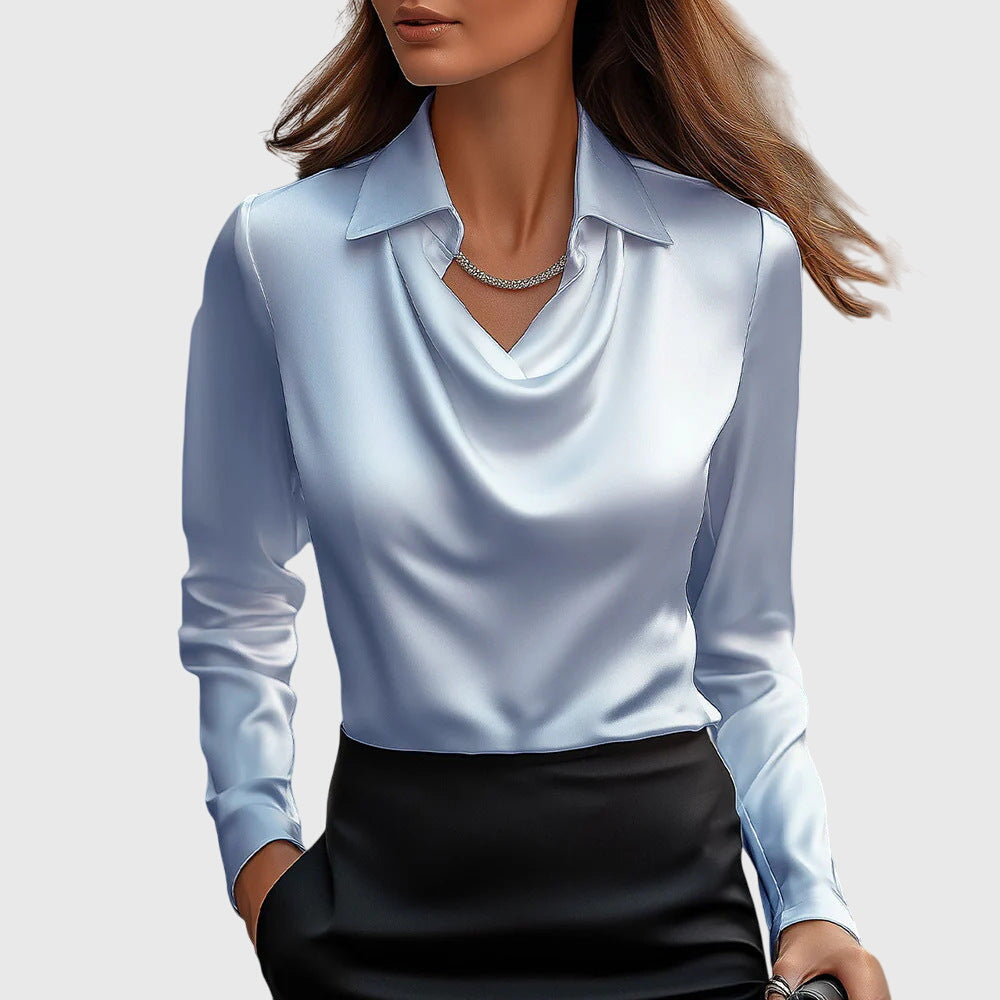 Sylvie | Satin Pleated-Neck Blouse
