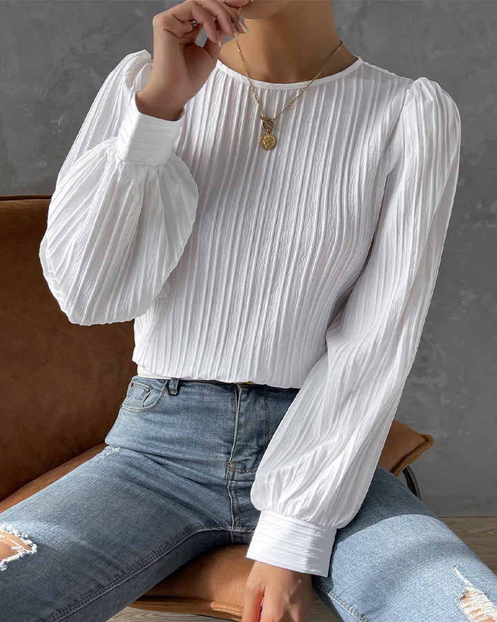 Elodie |  Feminine Pleated Top with Lantern Sleeves