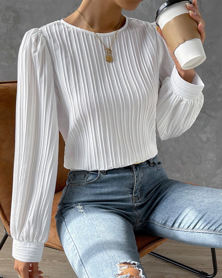 Elodie |  Feminine Pleated Top with Lantern Sleeves