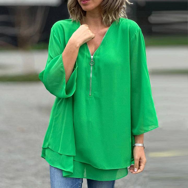 Heidi™ - V-Neck Zipped Flowing Top