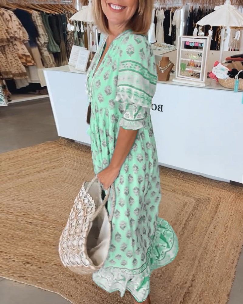 Miya – Casual V-Neck Printed Half-Sleeve Dress